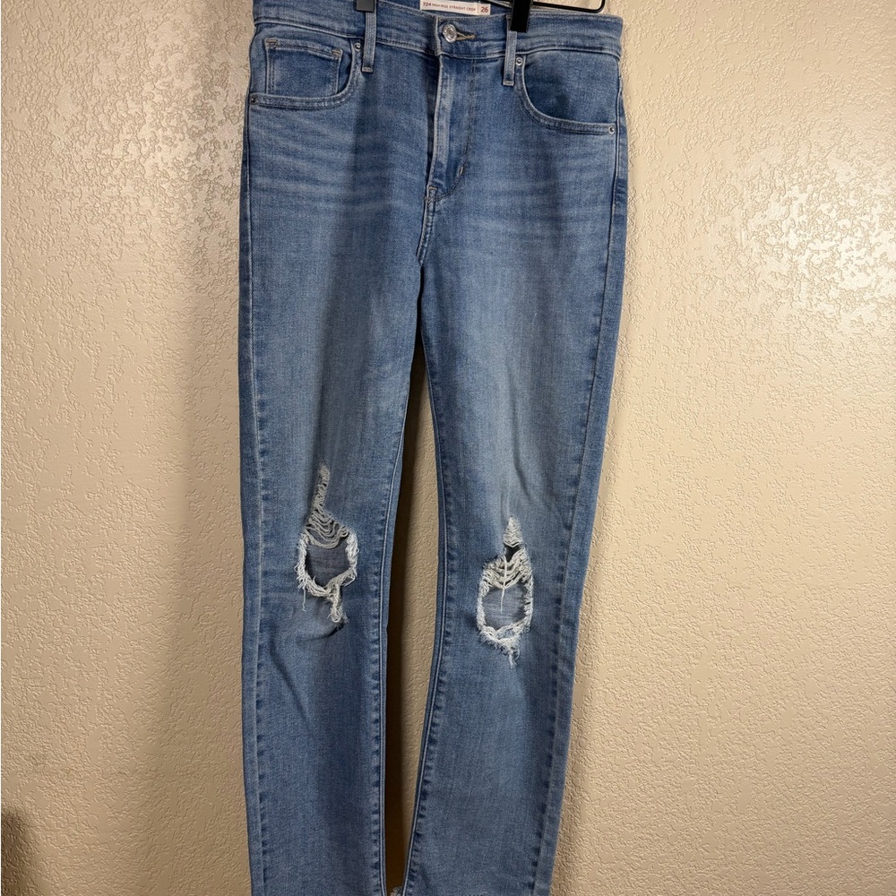 Levi's Light Blue Distressed Skinny Jeans high rise straight crop